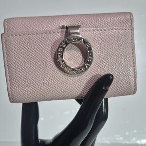 Bulgari Light Pink Textured Leather Key/card Holder with Signature.